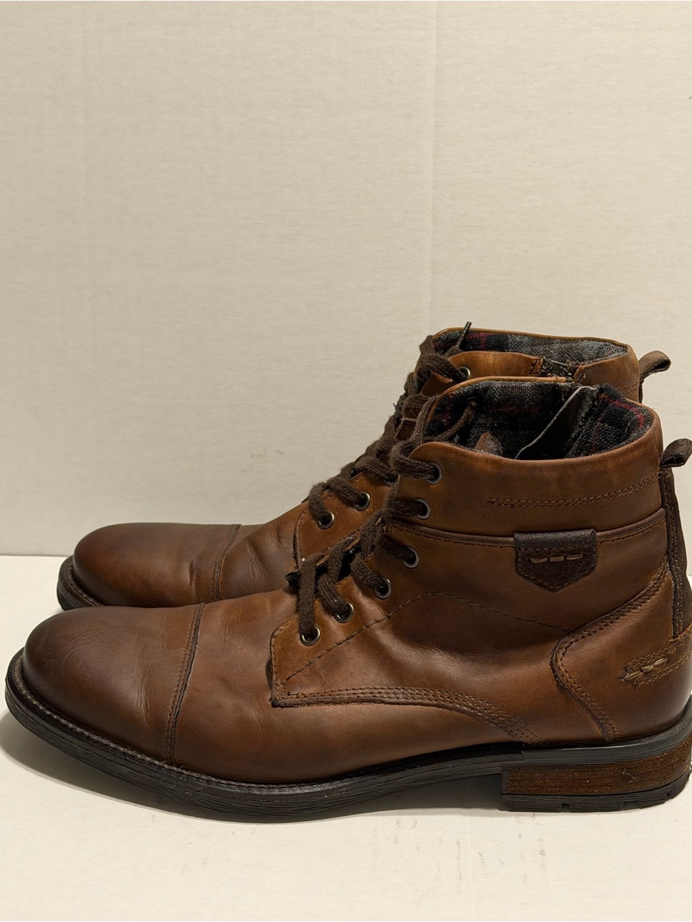 Alfani Jack Brown Leather Men's Lace-Up and Side Zipper Boots